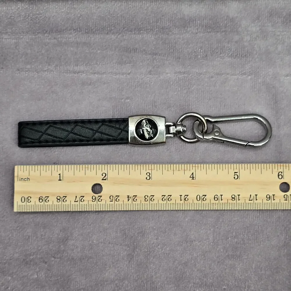 Black Faux Leather Quilt Silver Clip‎ Hook Keychain Escalade Car Accessories